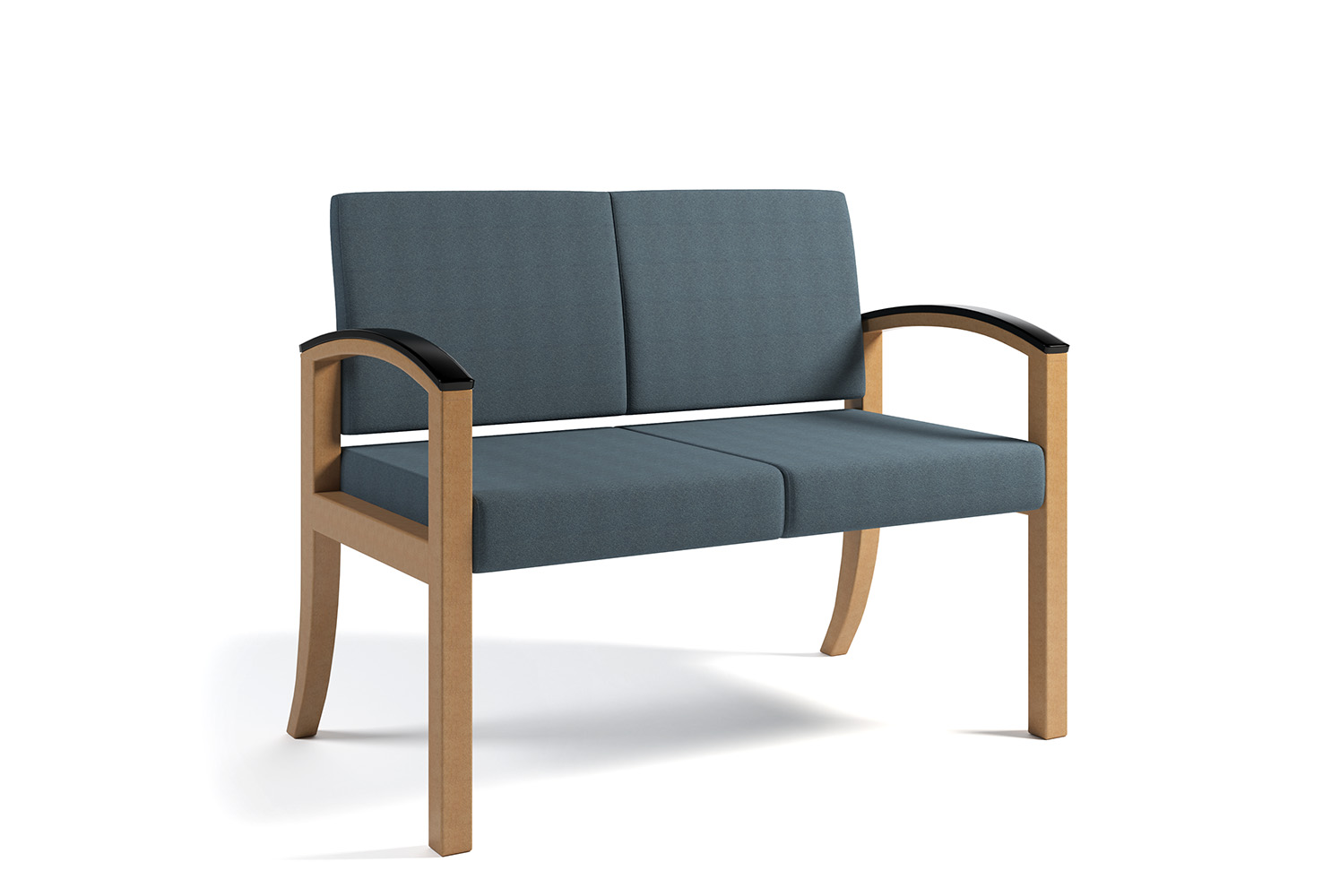 Westlake Two Seat Lounge, Wood, Blue Fabric